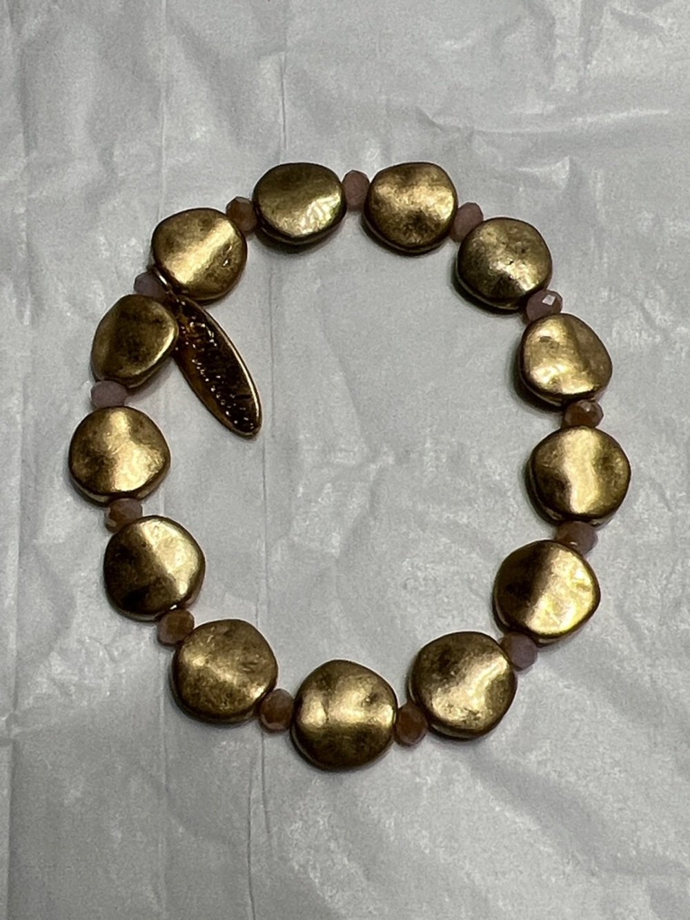 Gold Bead Stretch Bracelet with Pink Accent Beads PLUNDER new